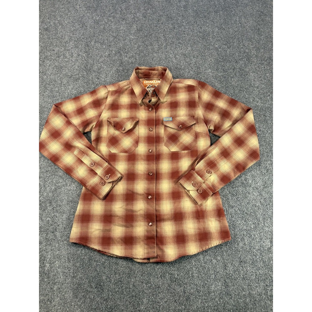 Dixxon Flannel Shirt Mens Small Brown Plaid Pueblo Snap Front Long Sleeve